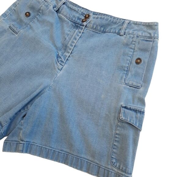 VINTAGE 90s Cargo Mom Shorts size 10 Stretch Denim High Rise - Picture 2 of 4